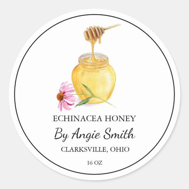 Einfaches Echinacea-Infusionshonig-Label Runder Aufkleber (Vorderseite)