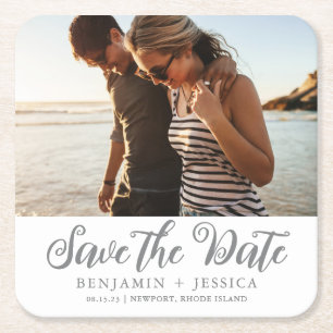 Einfaches Ein-Foto-Hochzeit speichern Sie das Datu Rechteckiger Pappuntersetzer