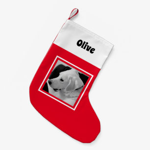 Einfaches Ein Foto Rot und Weiß Kleiner Weihnachtsstrumpf
