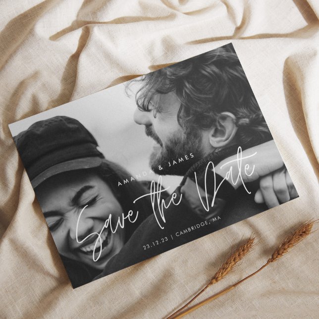 Einfaches Elegance Budget Script-Foto Save the Dat Postkarte (Von Creator hochgeladen)