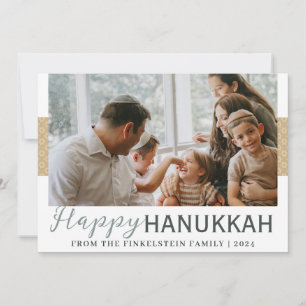 Einfaches Elegant Blue Hanukkah Family Ein Foto Feiertagskarte