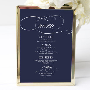 Einfaches Elegant Blue Wedding Menu Sign Poster