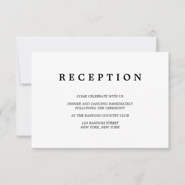 Einfaches Elegant | Classic Wedding Reception Card Einladung (Vorderseite)