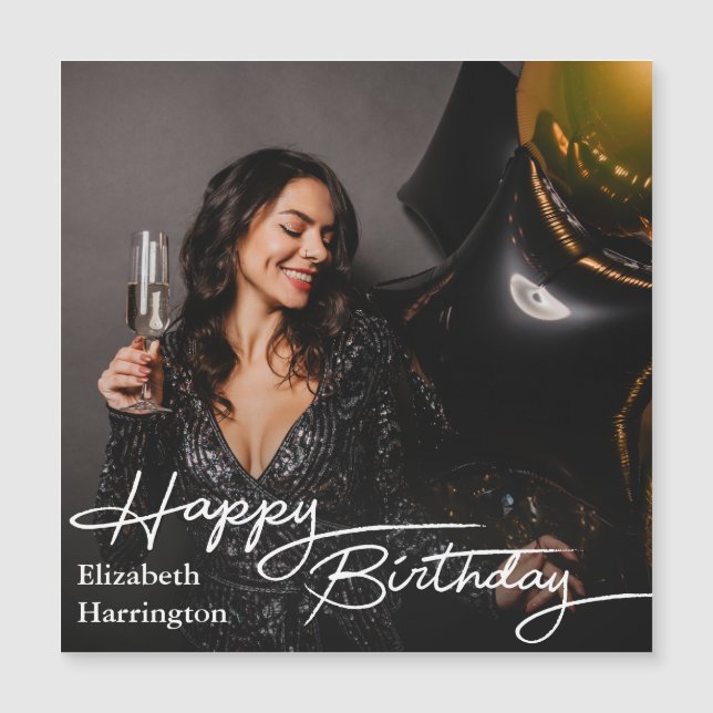 Einfaches Elegant Happy Birthday Foto Magnetkarte (Vorderseite)