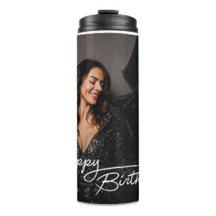 Einfaches Elegant Happy Birthday Foto Thermosbecher