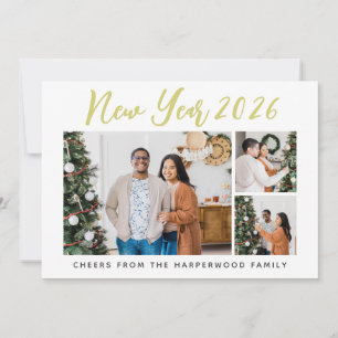 Einfaches Elegant Modernes Happy Neujahr Sechs Fot Feiertagskarte