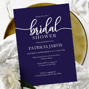 Einfaches Elegant Navy Blue Calligraphy Brautparty Einladung