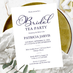 Einfaches Elegant Navy Blue Script Bridal Tea Part Einladung