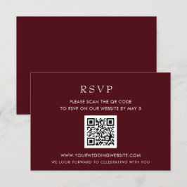 Einfaches Eleganter, moderner Burgund QR CODE RSVP Karte