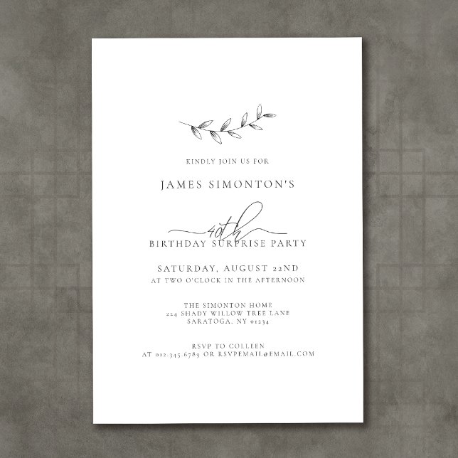 Einfaches elegantes 40. Geburtstagsüberraschungs-P Einladung (Von Creator hochgeladen)