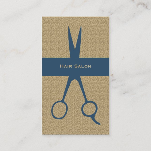 Einfaches elegantes beige Blau Scissor Visitenkarte (Vorderseite)