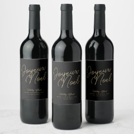 Einfaches elegantes Black & Gold Joyeux Weihnachte Weinetikett