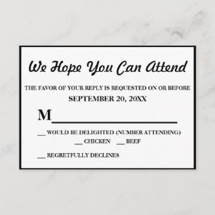 Einfaches elegantes Black Wedding RSVP Karte