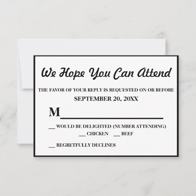 Einfaches elegantes Black Wedding RSVP Karte (Vorderseite)