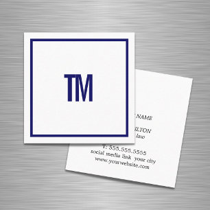Einfaches Elegantes Blau-Weiß-Monogramm Anwalt Quadratische Visitenkarte
