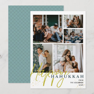 Einfaches elegantes Blue Happy Hanukkah Foto Colla Feiertagskarte