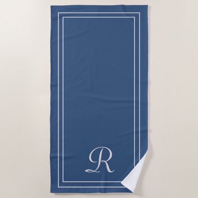 Einfaches, elegantes Blue Monogram Beach Handtuch (Vorderseite)