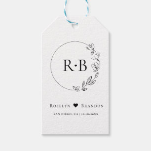 Einfaches elegantes Blumenkraut-Monogramm Geschenkanhänger