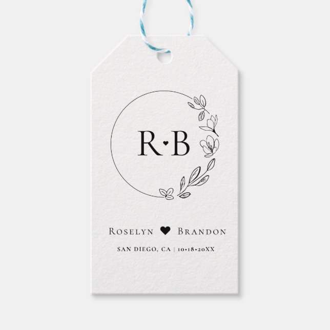 Einfaches elegantes Blumenkraut-Monogramm Geschenkanhänger (Vorderseite)