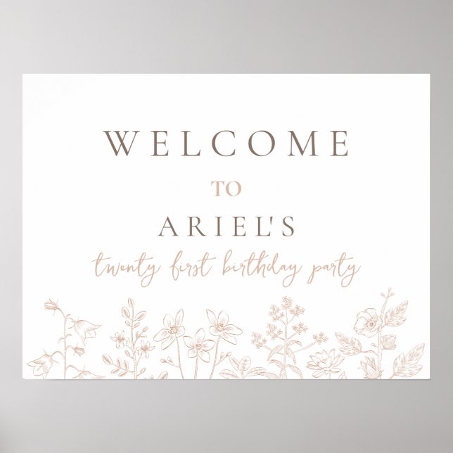 Einfaches, elegantes Blumenschild zum 21. Geburtst Poster (Vorne)