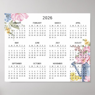 Einfaches Elegantes Botanisches Blumenkalender 202 Poster