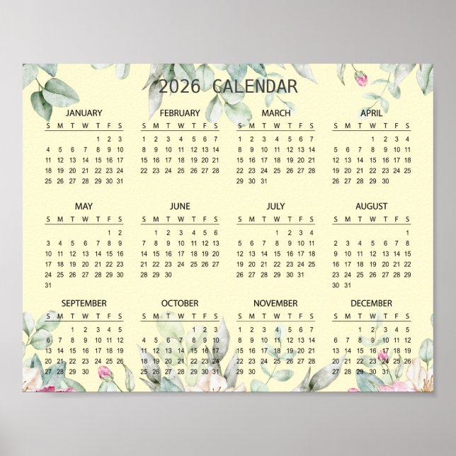 Einfaches Elegantes Botanisches Blumenkalender 202 Poster (Vorne)