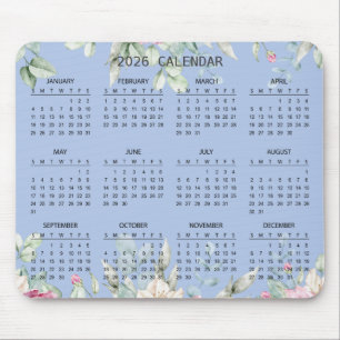 Einfaches elegantes botanisches Kalender 2026   Ma Mousepad