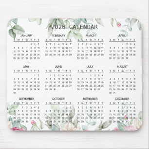 Einfaches elegantes botanisches Kalender 2026 Ma Mousepad