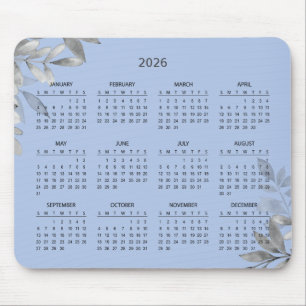 Einfaches elegantes botanisches Kalender 2026   Ma Mousepad