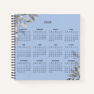 Einfaches elegantes botanisches Kalender 2026 Notizbuch