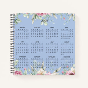 Einfaches Elegantes Botanisches Kalender 2026 Notizbuch