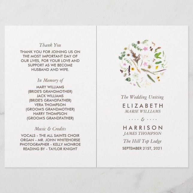 Einfaches elegantes botanisches Wildprogramm zur B (Vorderseite)