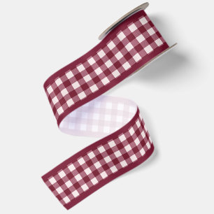 Einfaches Elegantes Burgunder Cottagecore Gingham Satinband