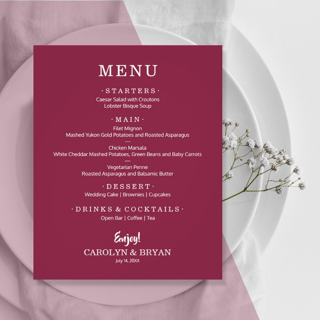 Einfaches elegantes Cranberry Wedding Menü (Von Creator hochgeladen)