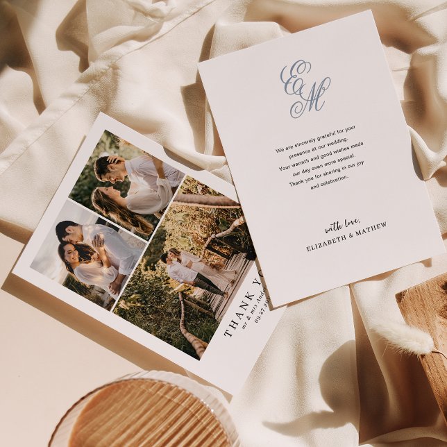 Einfaches elegantes, dunkelblaues Monogramm-Foto H Dankeskarte (Von Creator hochgeladen)