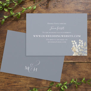 Einfaches elegantes Dusty Blue Gold Foliage Via We RSVP Karte