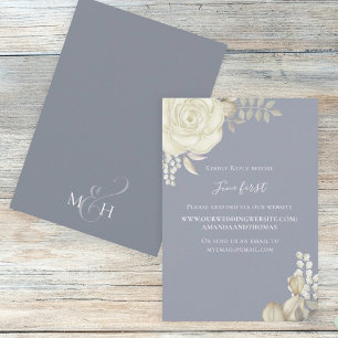 Einfaches elegantes Dusty Blue Gold Foliage Via We RSVP Karte
