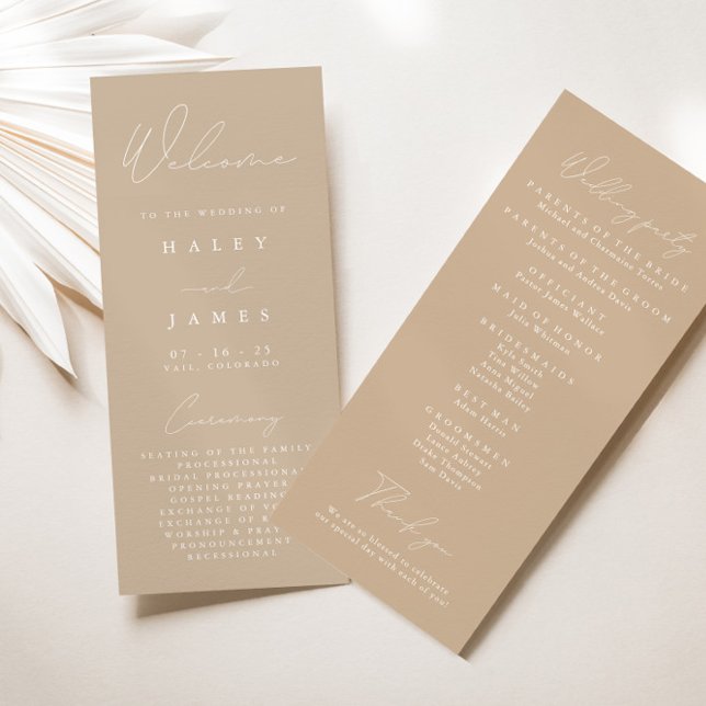 Einfaches elegantes Dusty Taupe Hochzeitsprogramm Menükarte (Von Creator hochgeladen)