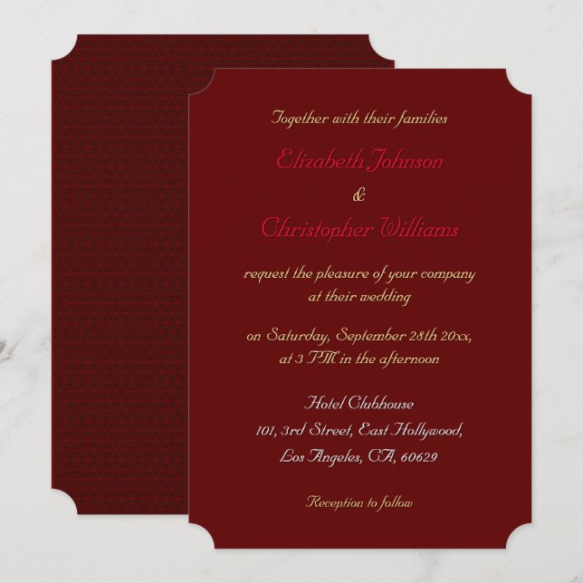 Einfaches elegantes Einladungsticket für Hochzeite Einladung (Vorne/Hinten)