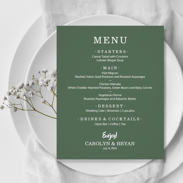 Einfaches elegantes Evergreen Wedding Menu (Von Creator hochgeladen)