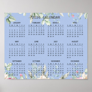 Einfaches Elegantes Florales Botanisches Kalender  Poster