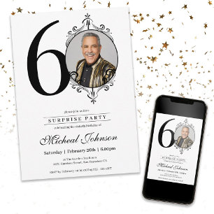 Einfaches elegantes Foto 60. Geburtstagsüberraschu Einladung