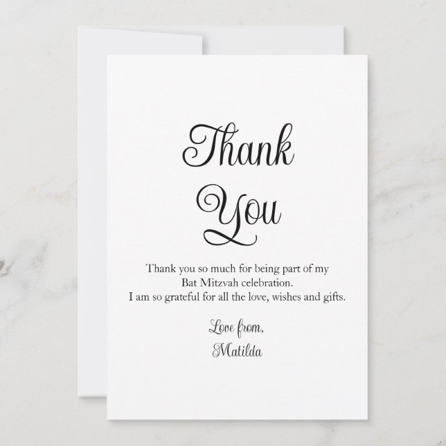 Einfaches elegantes Foto Bat Mitzvah Geburtstag Dankeskarte (Rückseite)