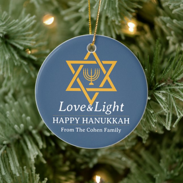 Einfaches elegantes Foto der Hanukkah-Familie Keramik Ornament (Baum)