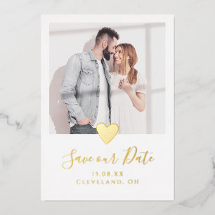 Einfaches Elegantes Foto Herz Save-the-Date Echtgo Folieneinladung