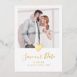 Einfaches elegantes Foto Herz Save the Date Real G Folieneinladung