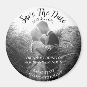Einfaches Elegantes Foto Hochzeit Modernes Schwarz Magnet