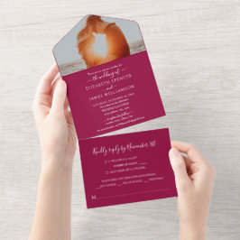 Einfaches elegantes Foto Hochzeit RSVP Cranberry All In One Einladung