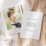 Einfaches elegantes Foto | Hochzeit Save The Date<br><div class="desc">Eine schlichte Save the Date Hochzeitsankündigung. Diese Save the Date Karte bietet eleganten Text mit einem Foto. Das Foto dient nur zur Platzierung und kann durch ein beliebiges Foto ersetzt werden. Alle Texte auf der Vorder- und Rückseite der Karte können individuell angepasst werden. Das perfekte Save the Date um Ihre...</div>