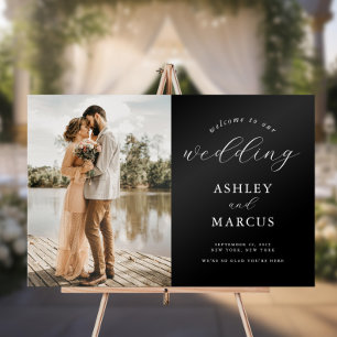 Einfaches elegantes Foto Hochzeit Willkommen Acrylschild
